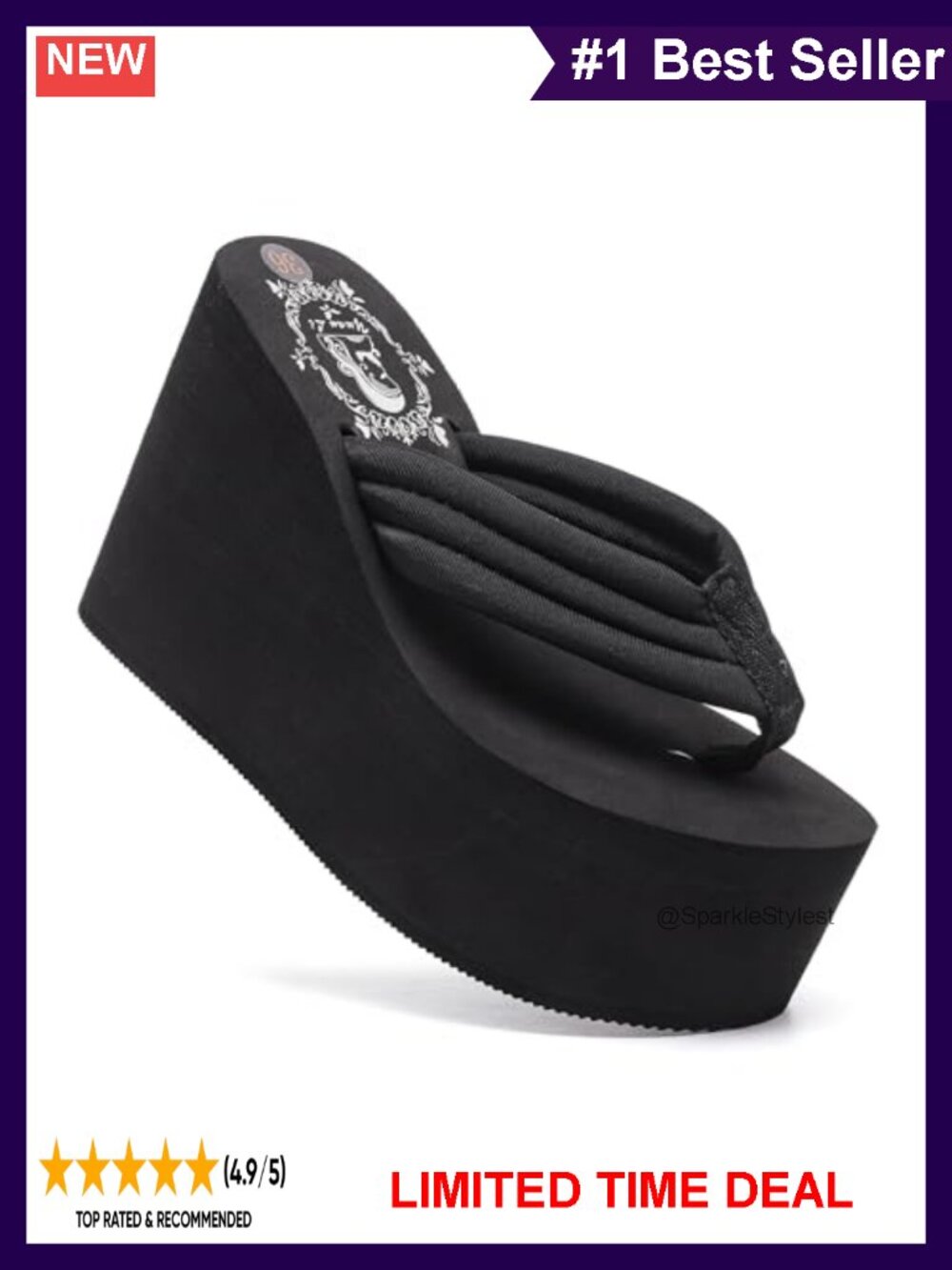 Womens Rhinestone Wedge Flip Flops Platform Sandals Faux Suede